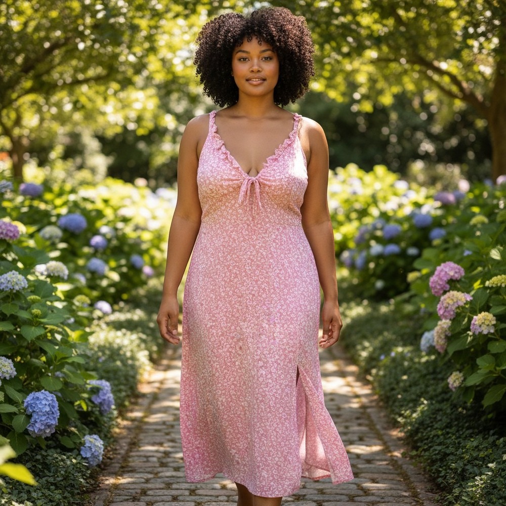 Abercrombie & Fitch Midi Dress XL Women's Pink Floral Halter Cottagecore